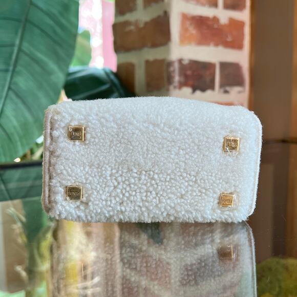 FENDI Sunshine Mini White Taupe Shearling Vitello King Plexiglass Logo Tote Bag - Picture 4 of 10